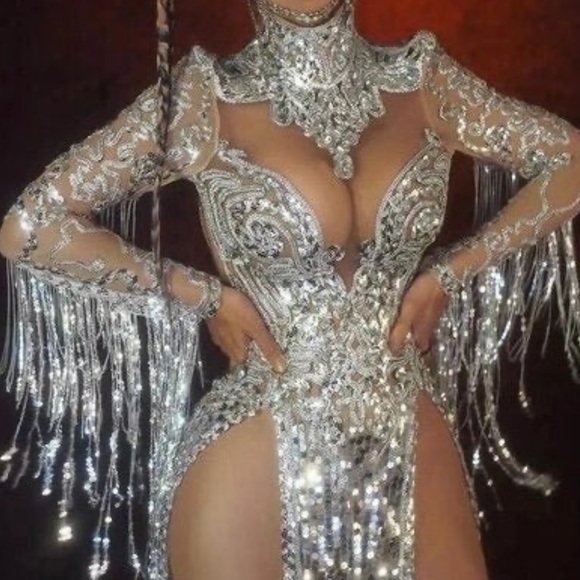 Bridal White bling silver dance costume - Picture 6 of 6